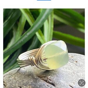 Jade and silver wire wrap ring